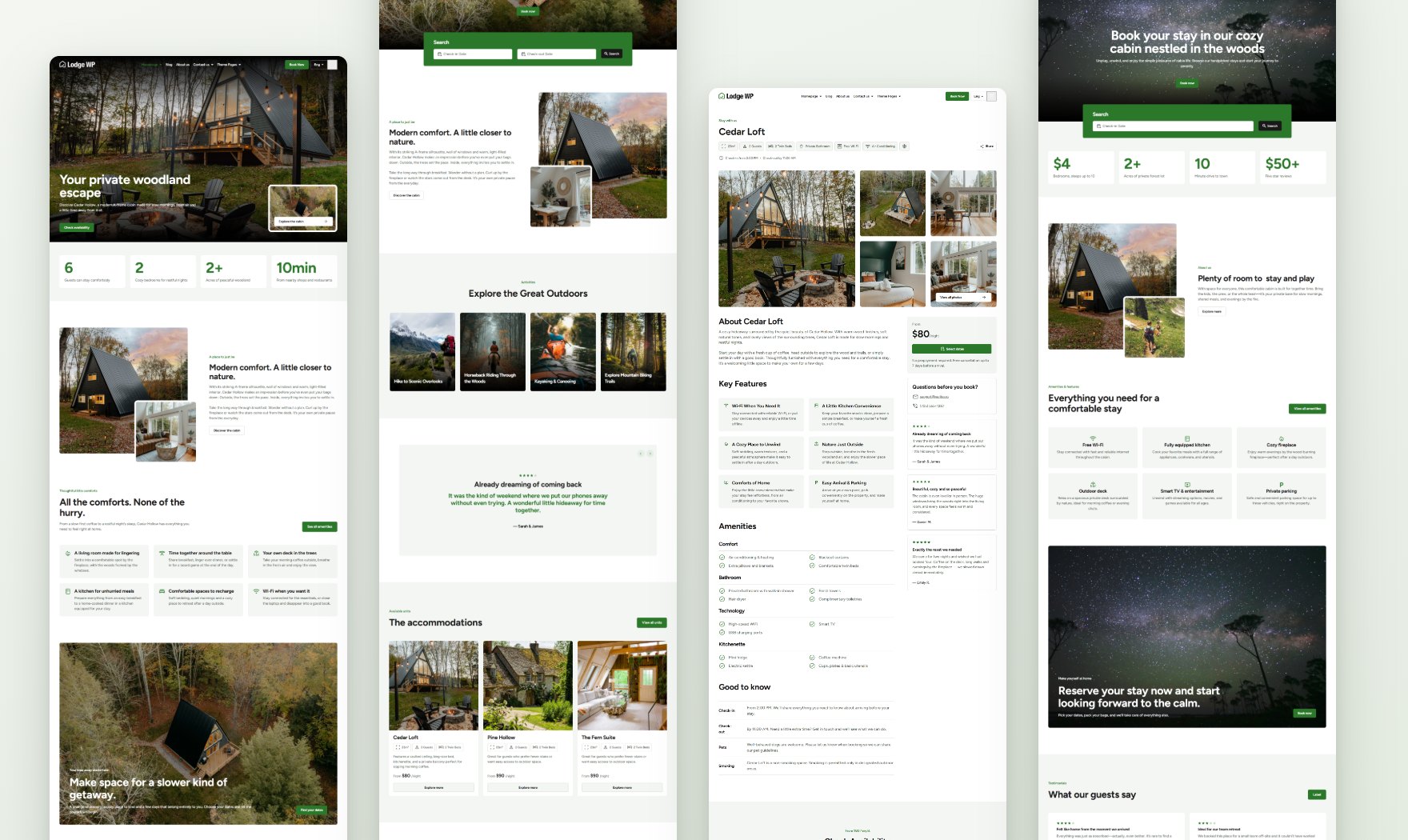 Four ready-made Lodge WP page designs