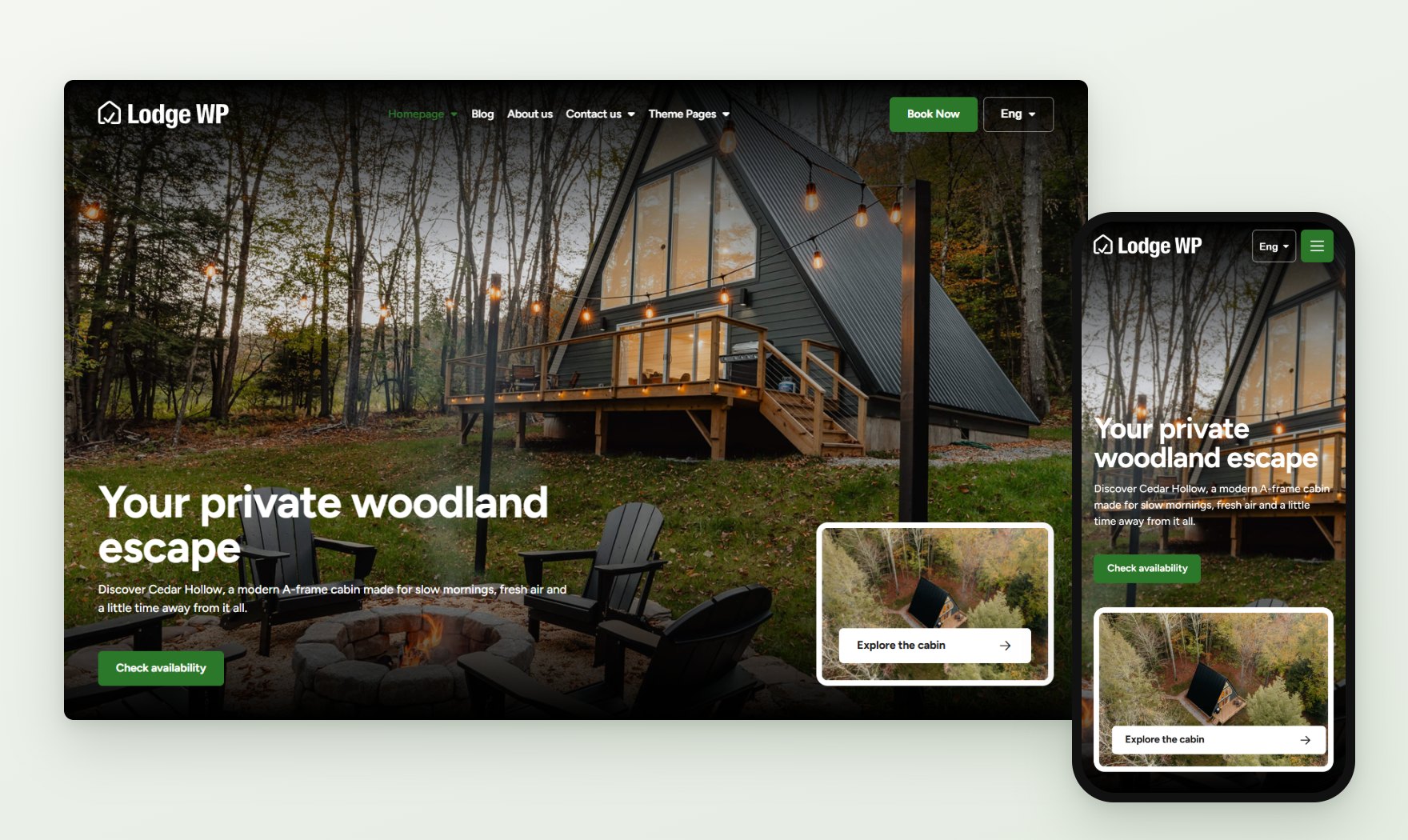 Lodge WP homepage on desktop and mobile